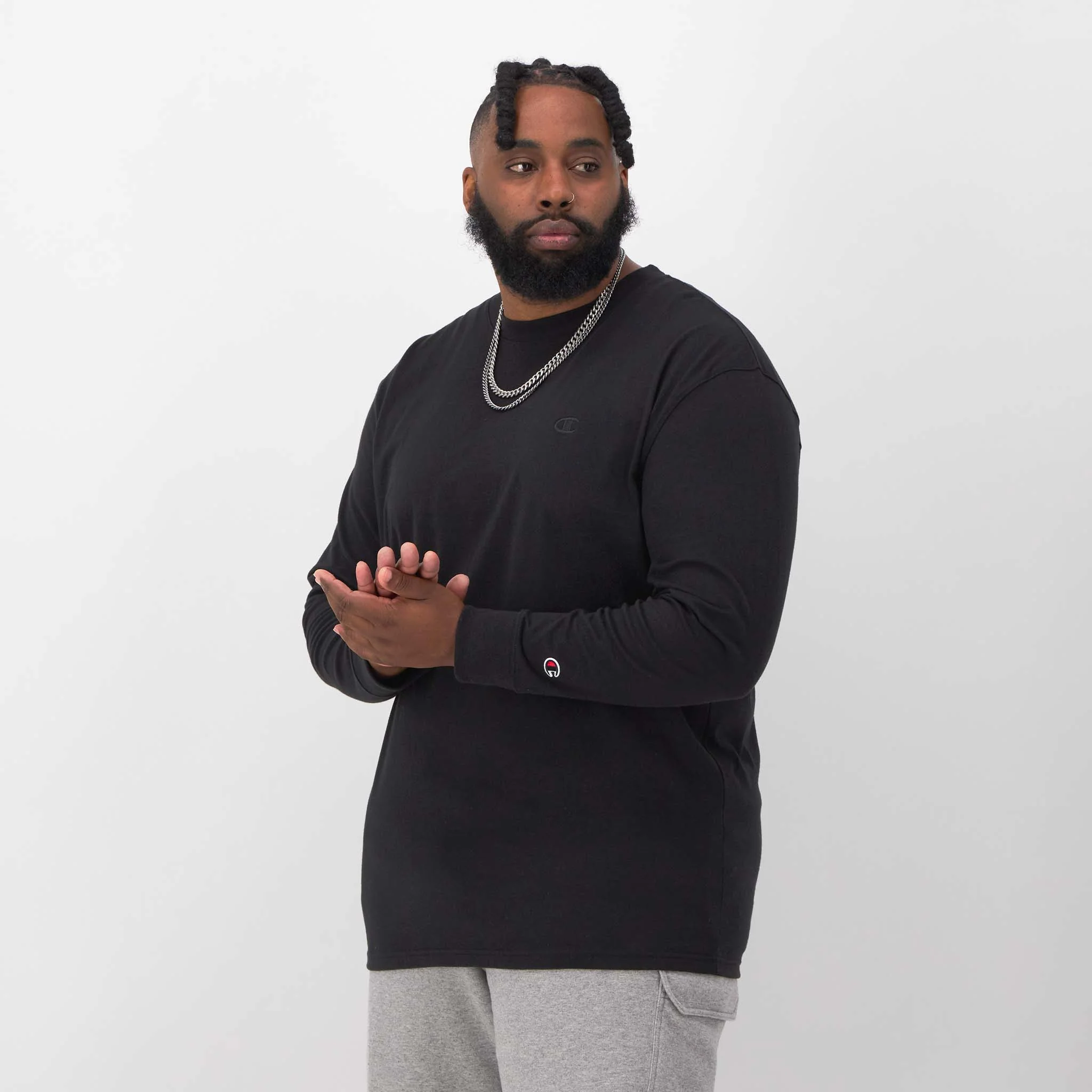 Classic Long Sleeve T-Shirt, Embroidered C Logo - Big & Tall - Image 2